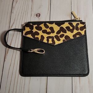 DUNE LONDON WOMENS SMALL BLACK LEATHER WITH CALF HAIR ENVELOPE CLUTCH/WRISTLET